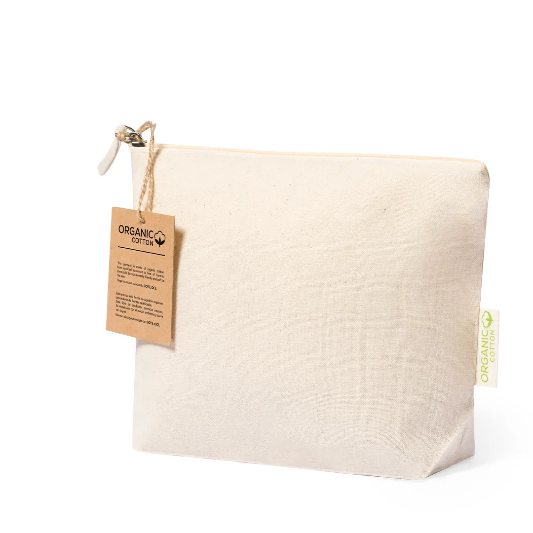 Beauty case Boyan in cotone naturale, vista frontale su fondo bianco