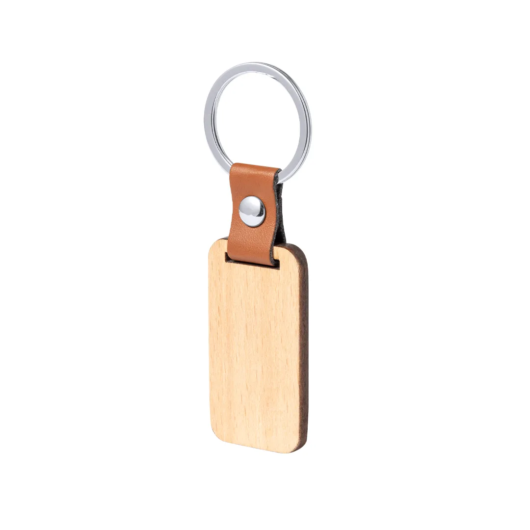 Portachiavi Mappets in legno, vista frontale su fondo bianco