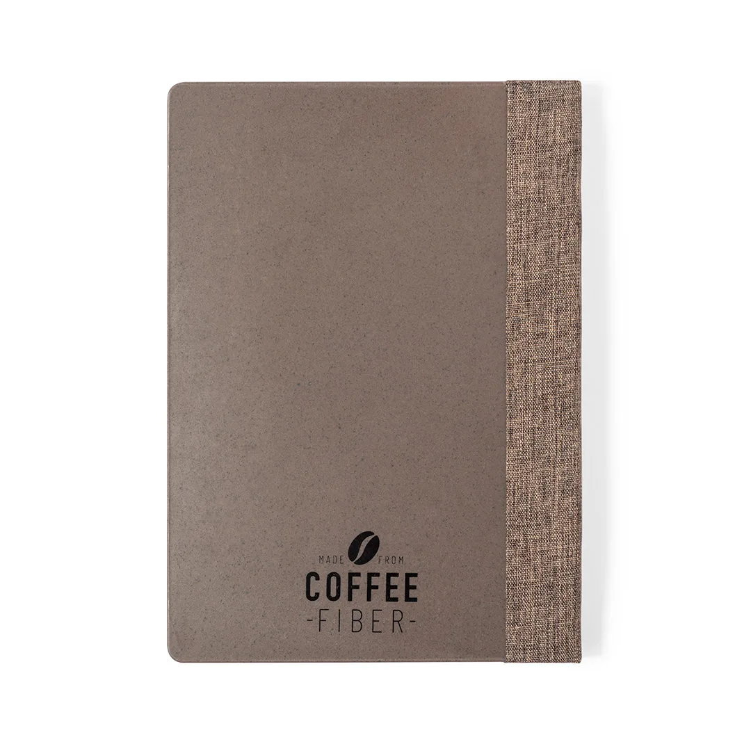 Block notes Lando con copertina rigida in fibra di caffè, vista frontale