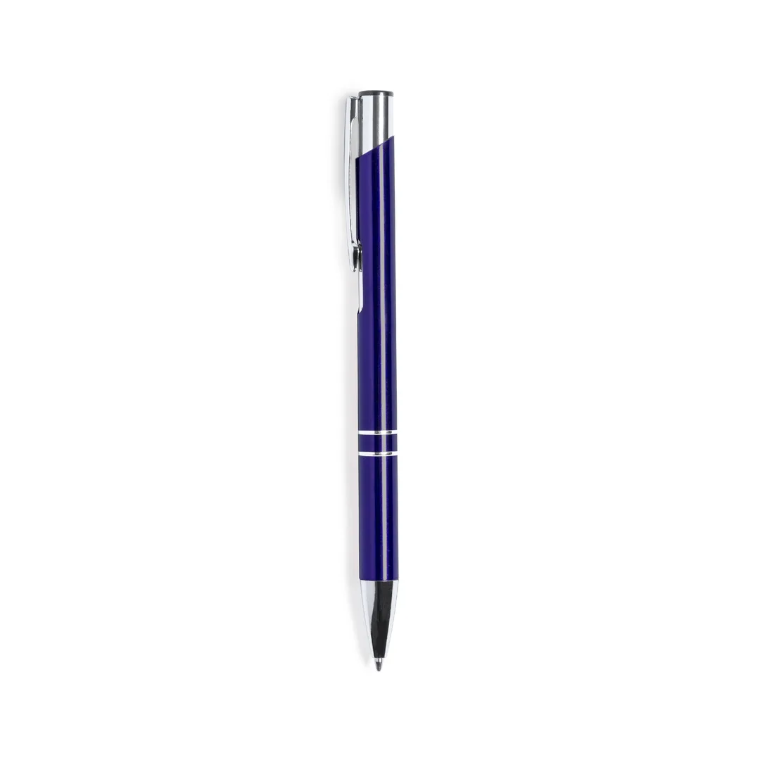 Penna in alluminio riciclato, incisa con il vostro logo nel colore blu