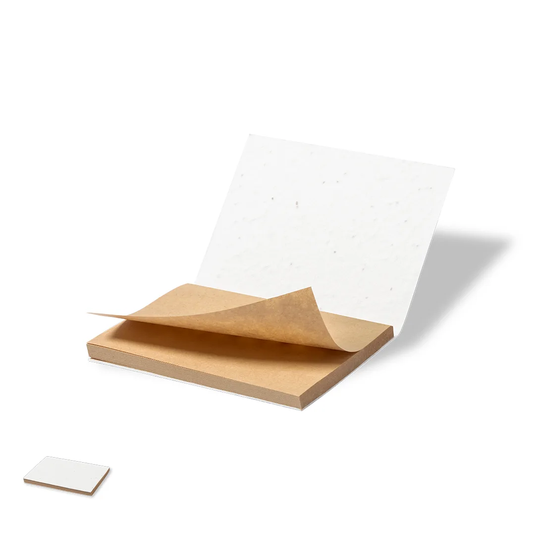 Bloc-notes con semi Zomek, vista frontale su fondo bianco