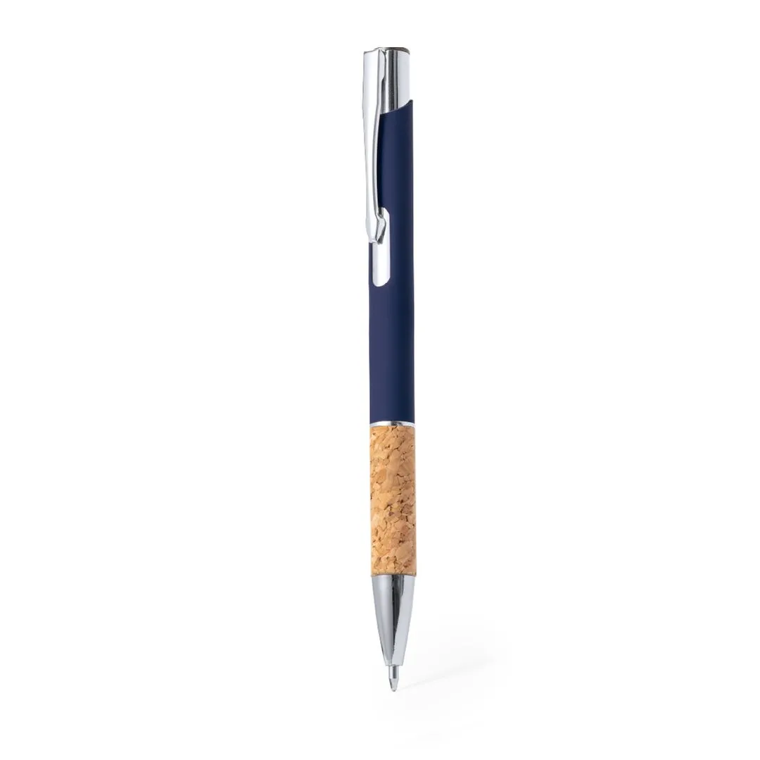 Penna a sfera con impugnatura in sughero, stampata col vostro logo nel colore blu navy