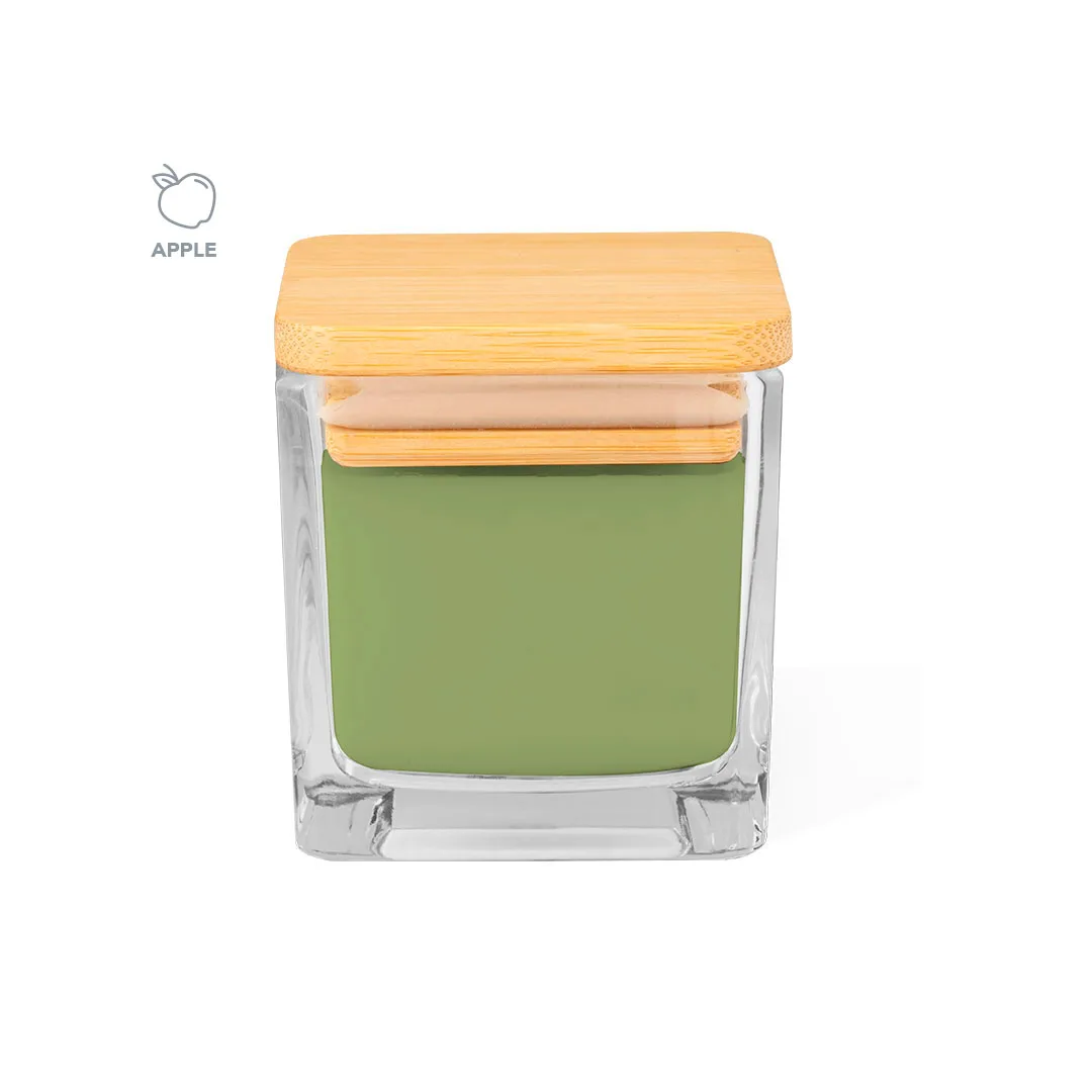 Candela Safron verde alla mela, con il coperchio in bambù