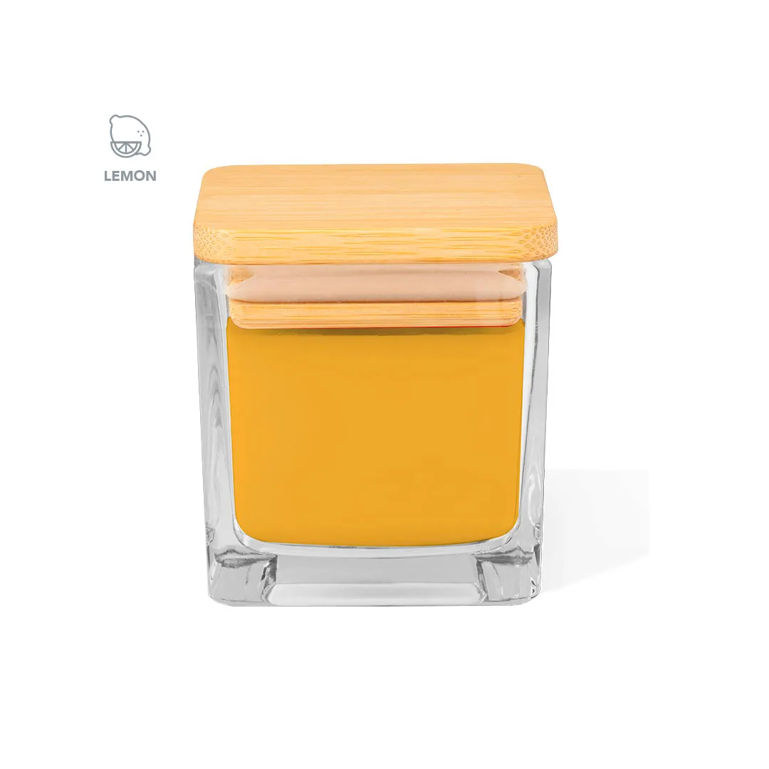 Candela Safron gialla al limone, con il coperchio in bambù