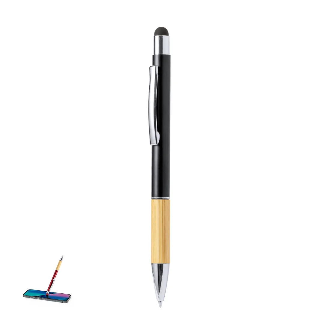 Penna touch Piket in alluminio e bambù, vista frontale su fondo bianco