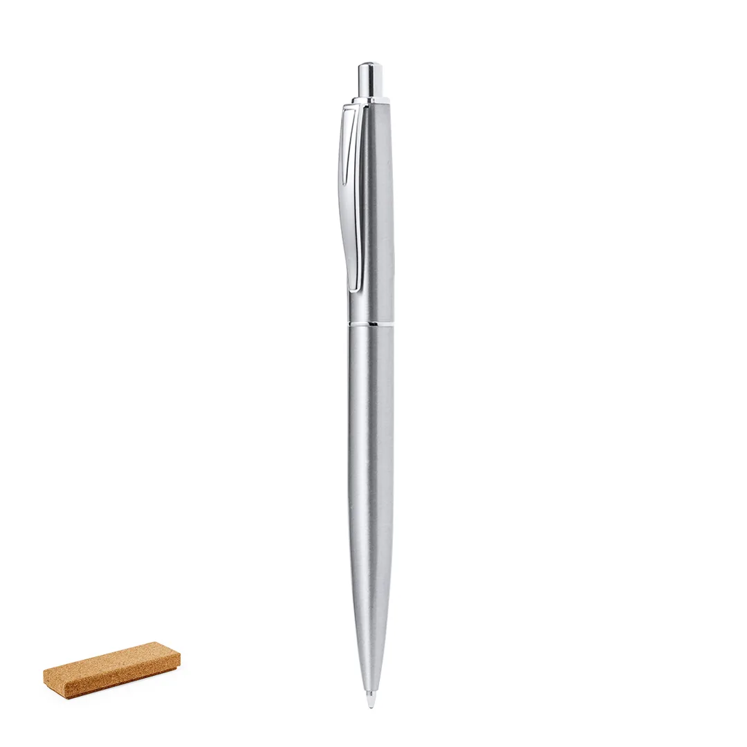Penna a sfera Lukonen in acciaio opaco, vista frontale su fondo bianco