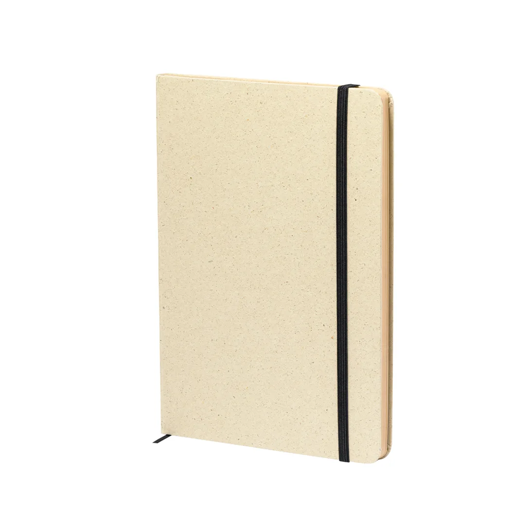 Block notes Yerx A5 con copertina in carta d'erba e finitura kraft, vista frontale