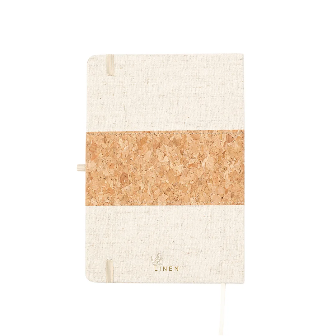 Block notes Yacard con copertina in sughero e lino e portapenne, vista frontale