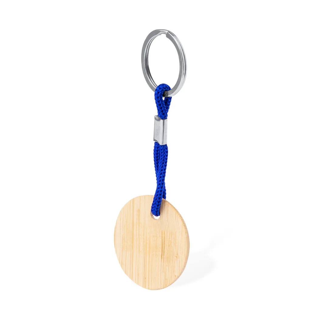 Portachiavi rotondo Cirbam in bambù da 4 cm con anello, vista frontale