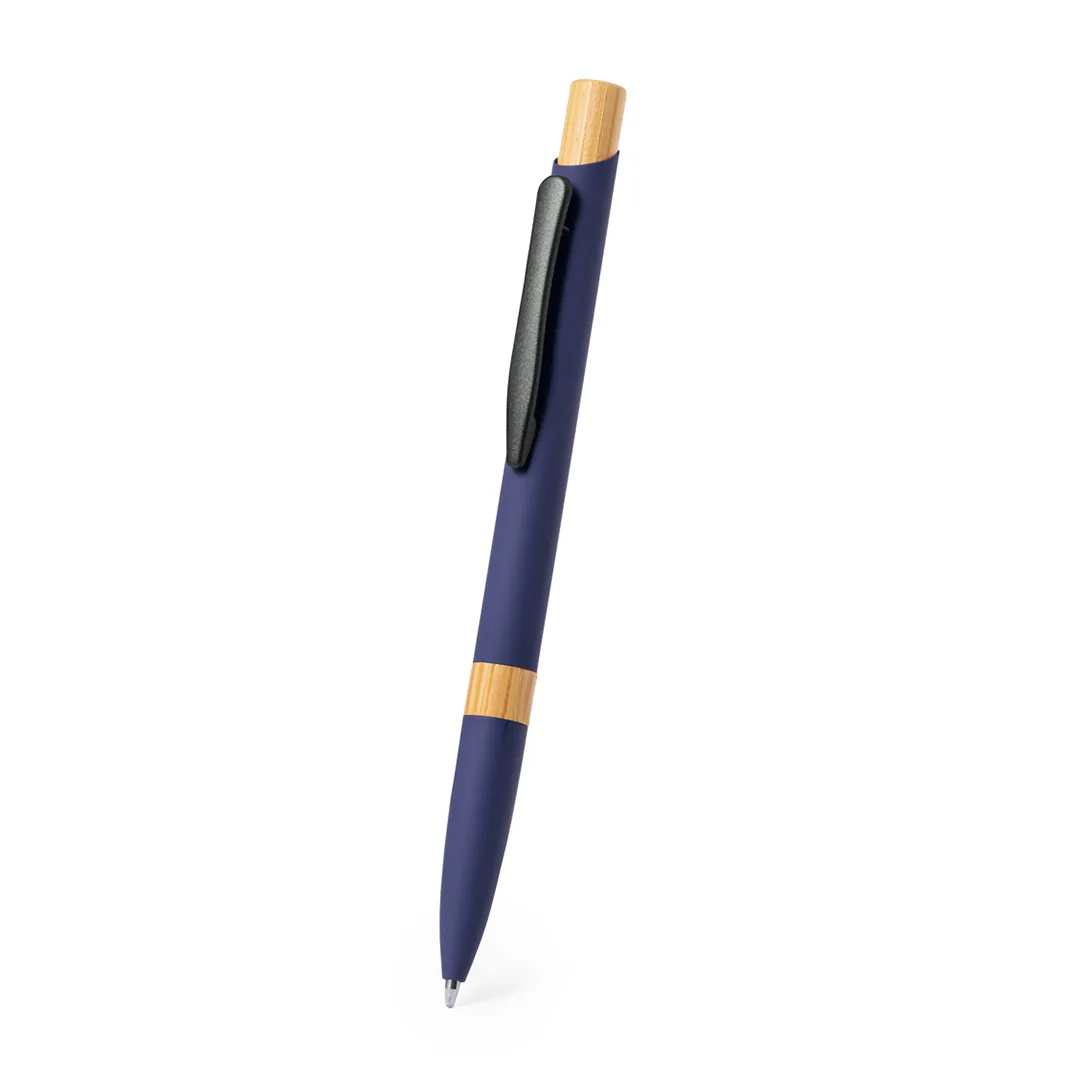Penna a sfera Lantasker con fusto in alluminio gommato e inserti in bambù, vista intera