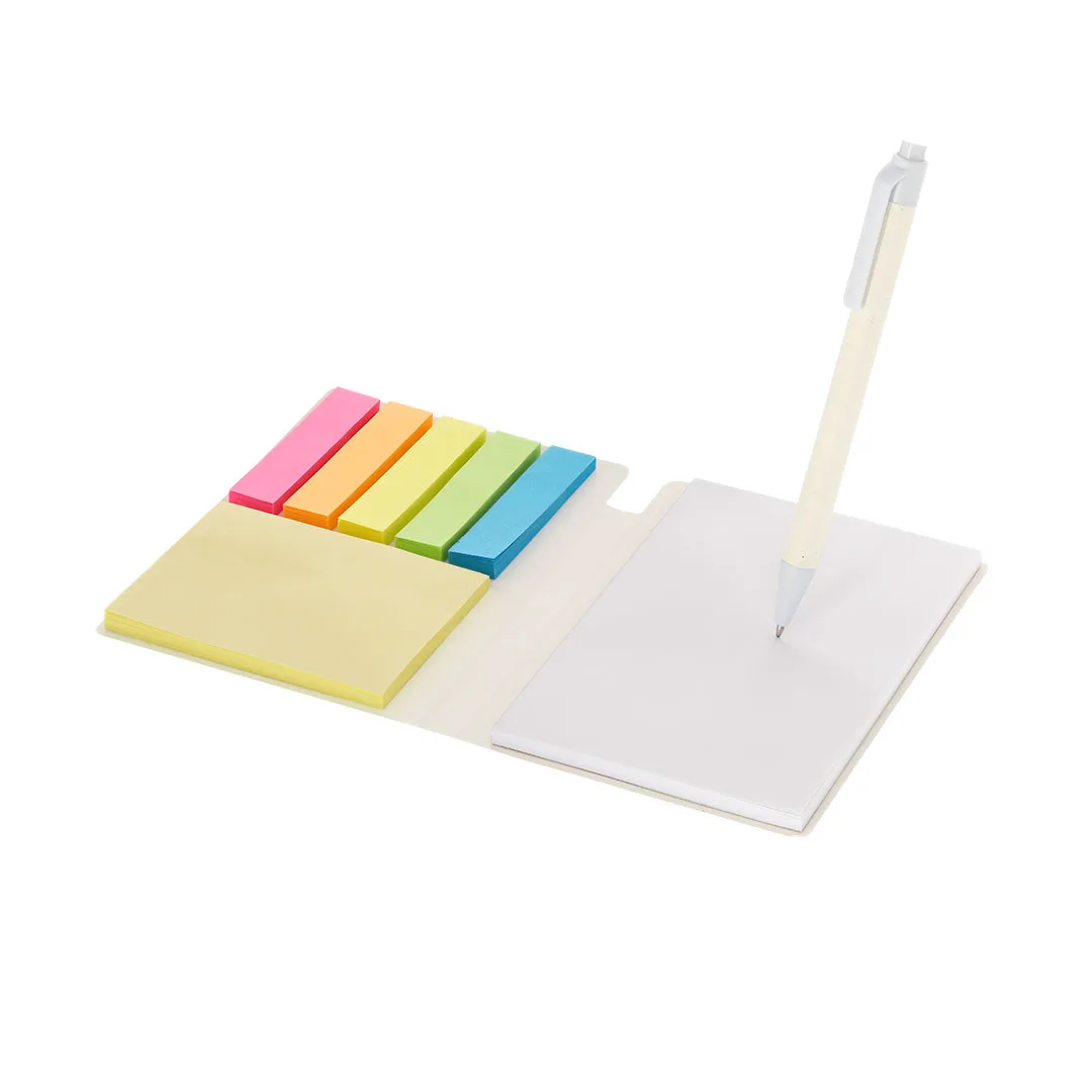 Block notes Tamar aperto sulle note adesive medie e sulle mini note colorate