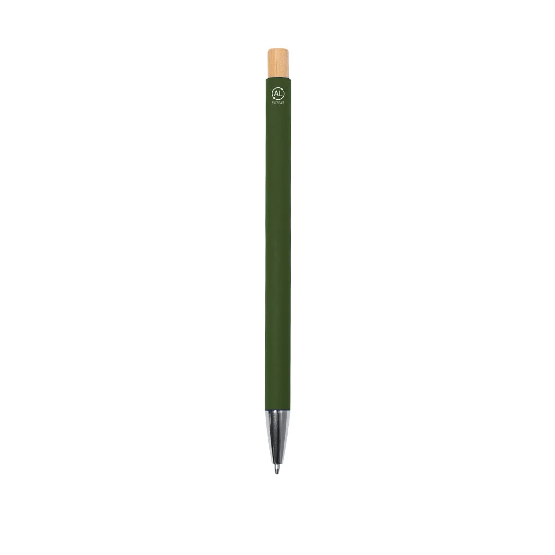 Penna a sfera Kosif, primo piano del distintivo in alluminio riciclato
