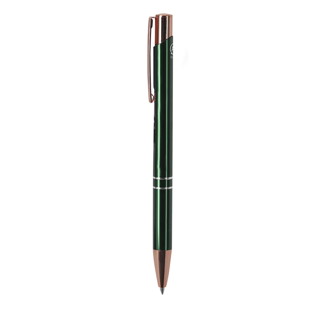 Penna Croft, dettaglio del pulsante e della clip in finitura oro rosa