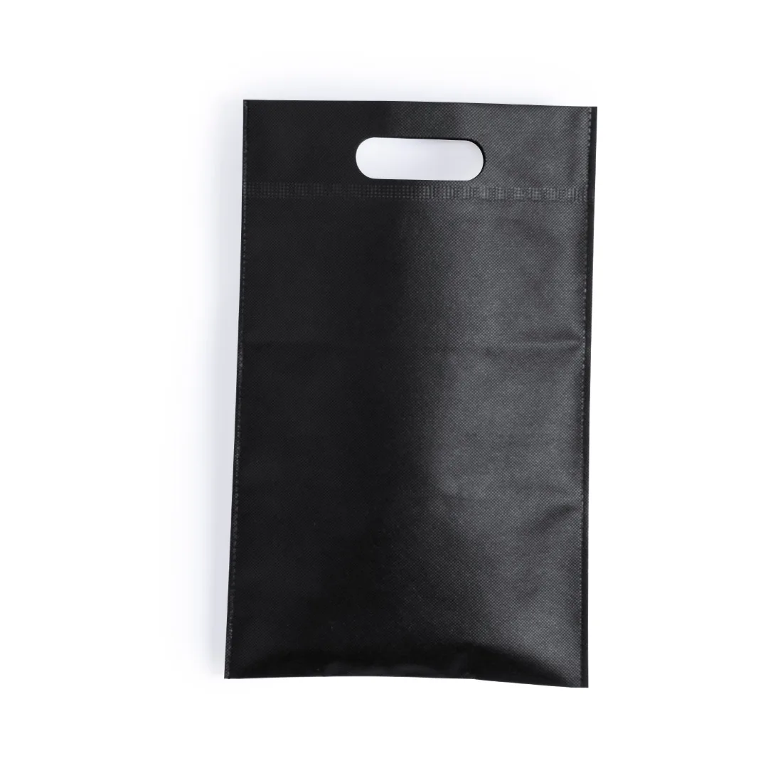 Borsa in TNT Desmond 23 × 35 cm con manico fustellato, vista frontale su fondo bianco
