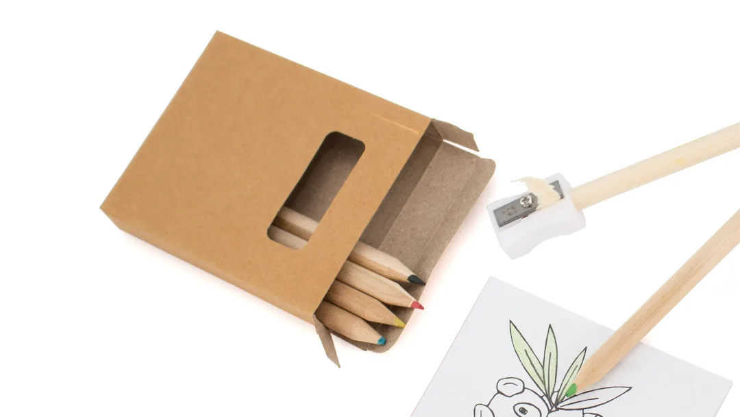Set Figgy, dettaglio delle sei matite di legno colorate