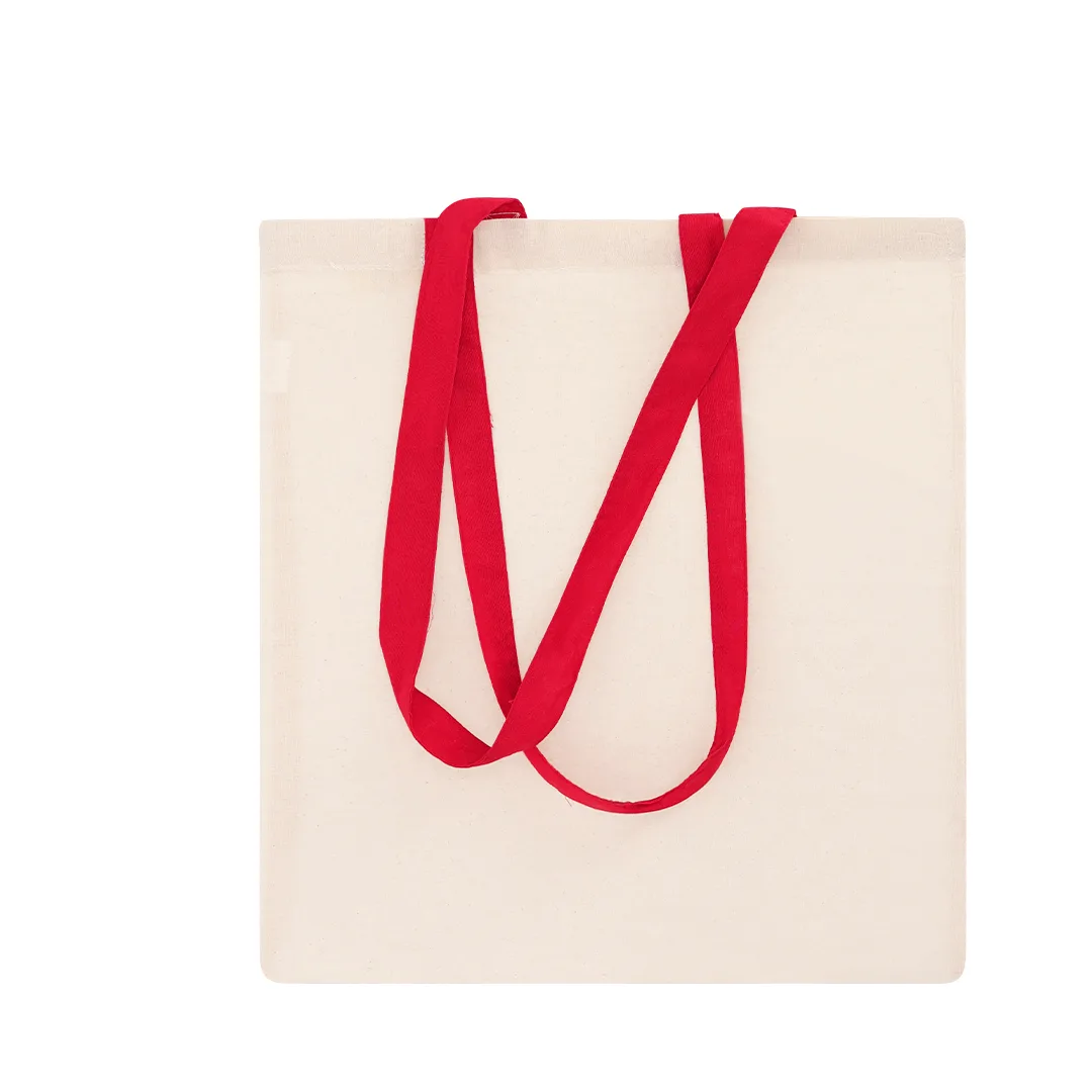 Borsa in cotone con manici colorati Fuzox, vista frontale su fondo bianco