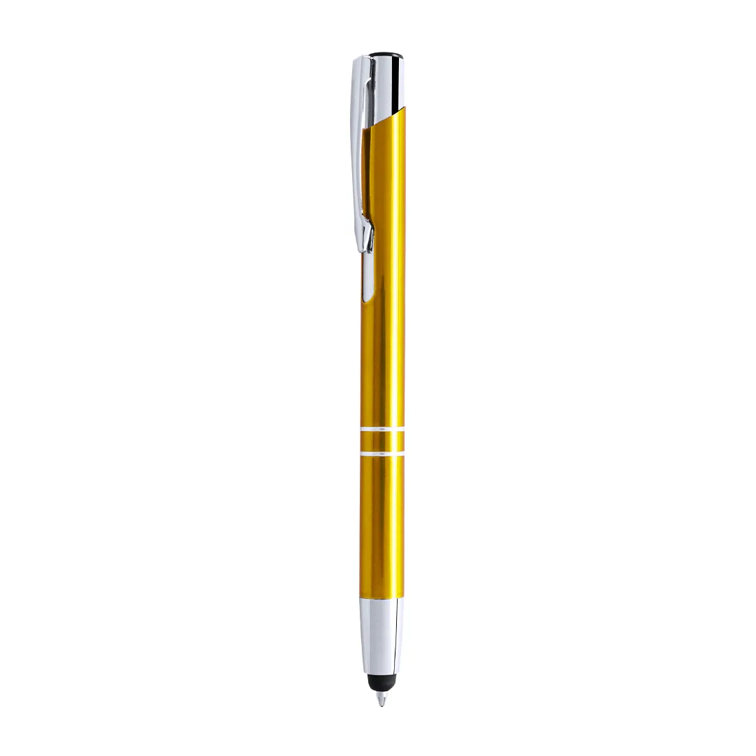 Penna touch Mitch in alluminio lucido, vista intera su fondo bianco