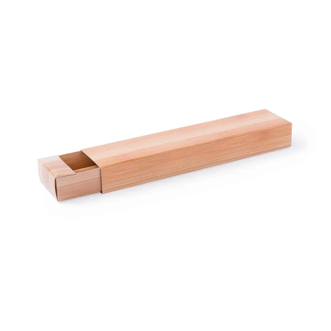 Set Heleon, astuccio in cartone con finitura simil-legno aperto