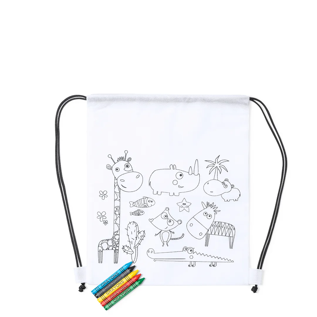 Zaino sacca Wizzy 43 × 43 cm con angoli rinforzati, su fondo bianco