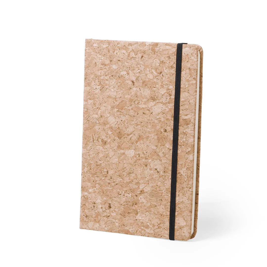 Block notes Hartil A5 in sughero, vista frontale su fondo bianco