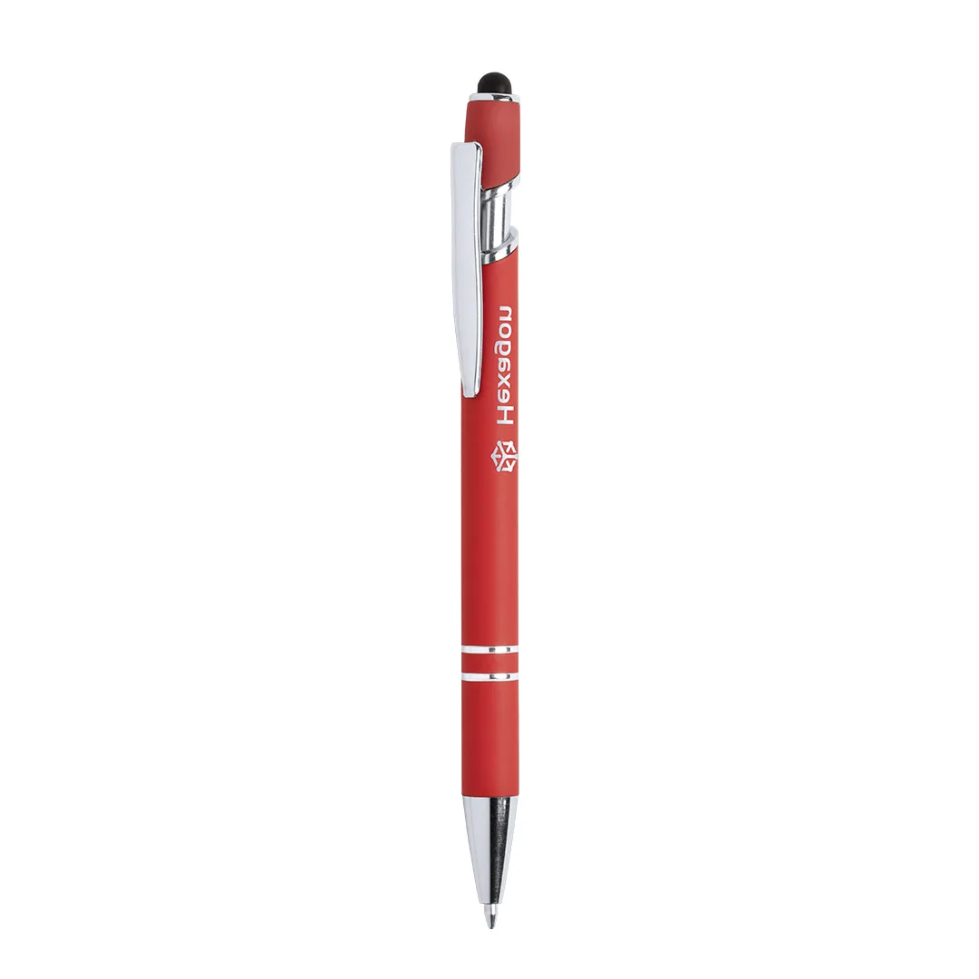 Penna touch Lekor in alluminio con finitura in gomma e accessori cromati, su fondo bianco