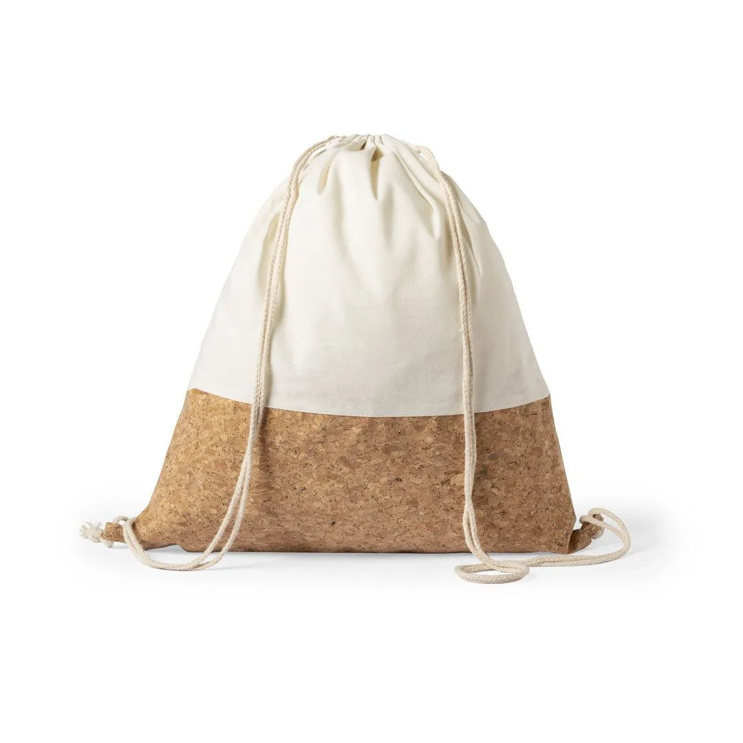 Zaino con coulisse in cotone e sughero nel colore naturale