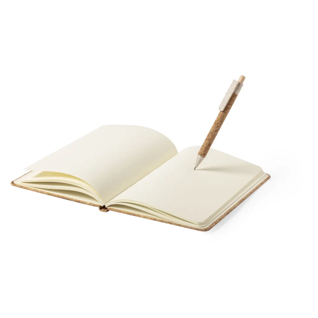 Set Minsor, blocco note con copertina in sughero chiuso sull'elastico