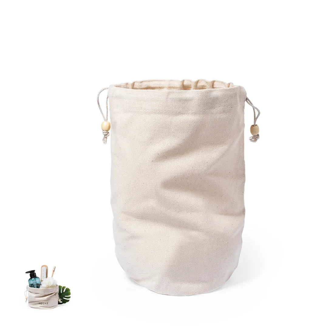 Beauty case cilindrico Talso in cotone, vista frontale su fondo bianco