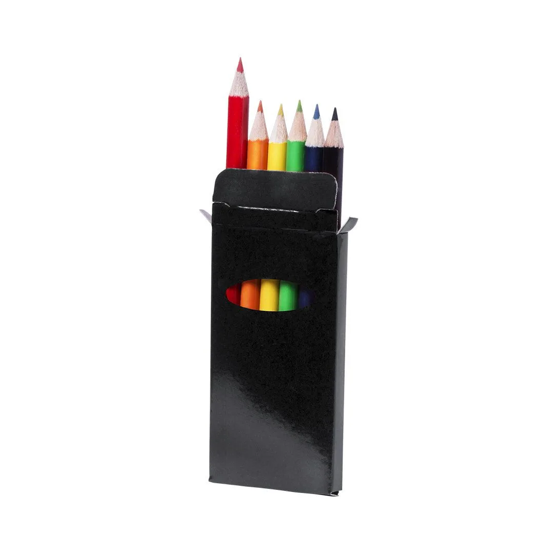 Set di 6 matite colorate con la scatola stampata nel colore nero