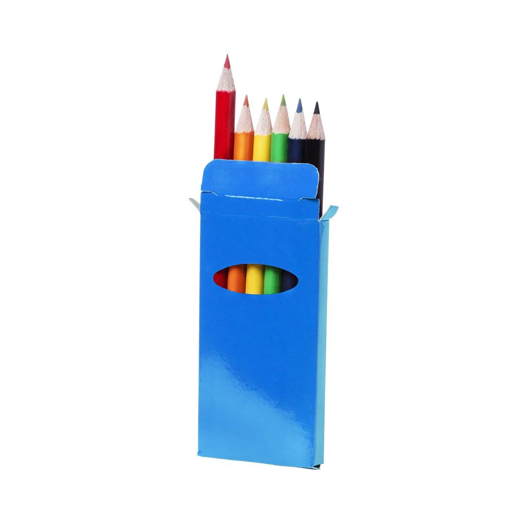 Set di 6 matite colorate con la scatola stampata nel colore blu