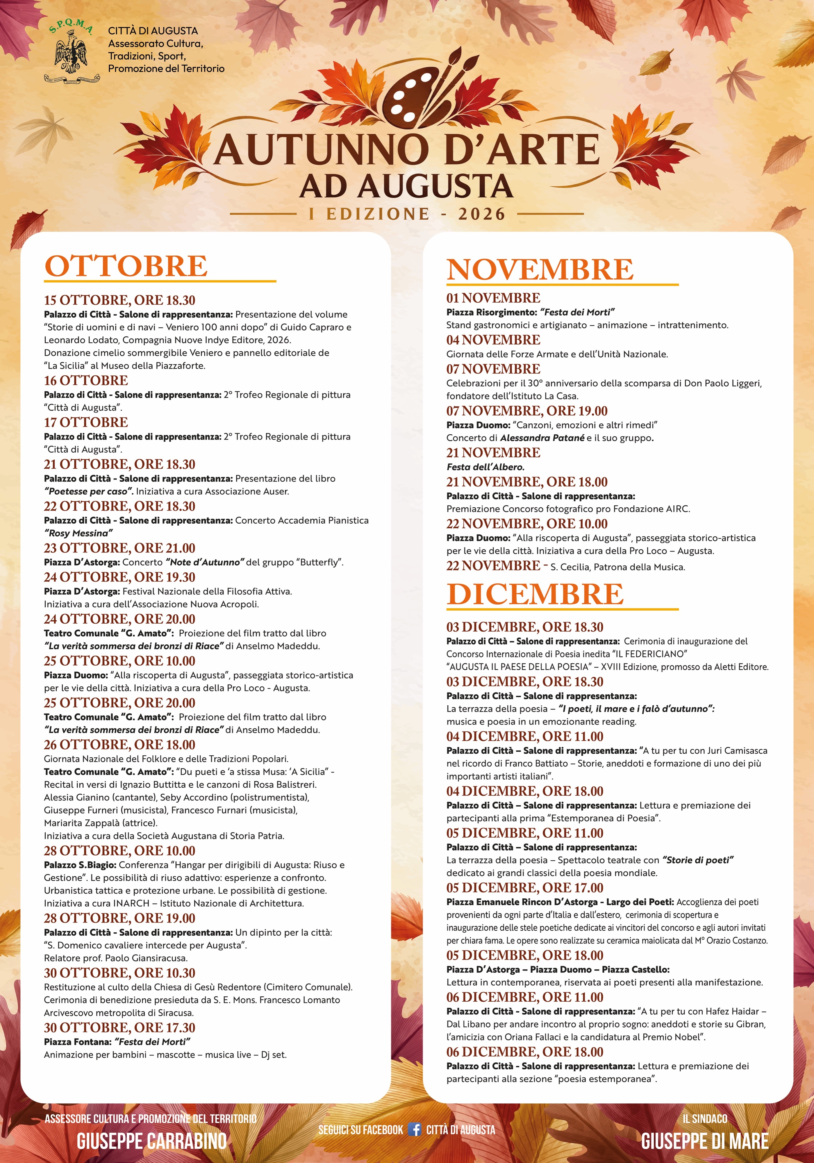 Autunno d'Arte ad Augusta 2026: il programma completo degli eventi