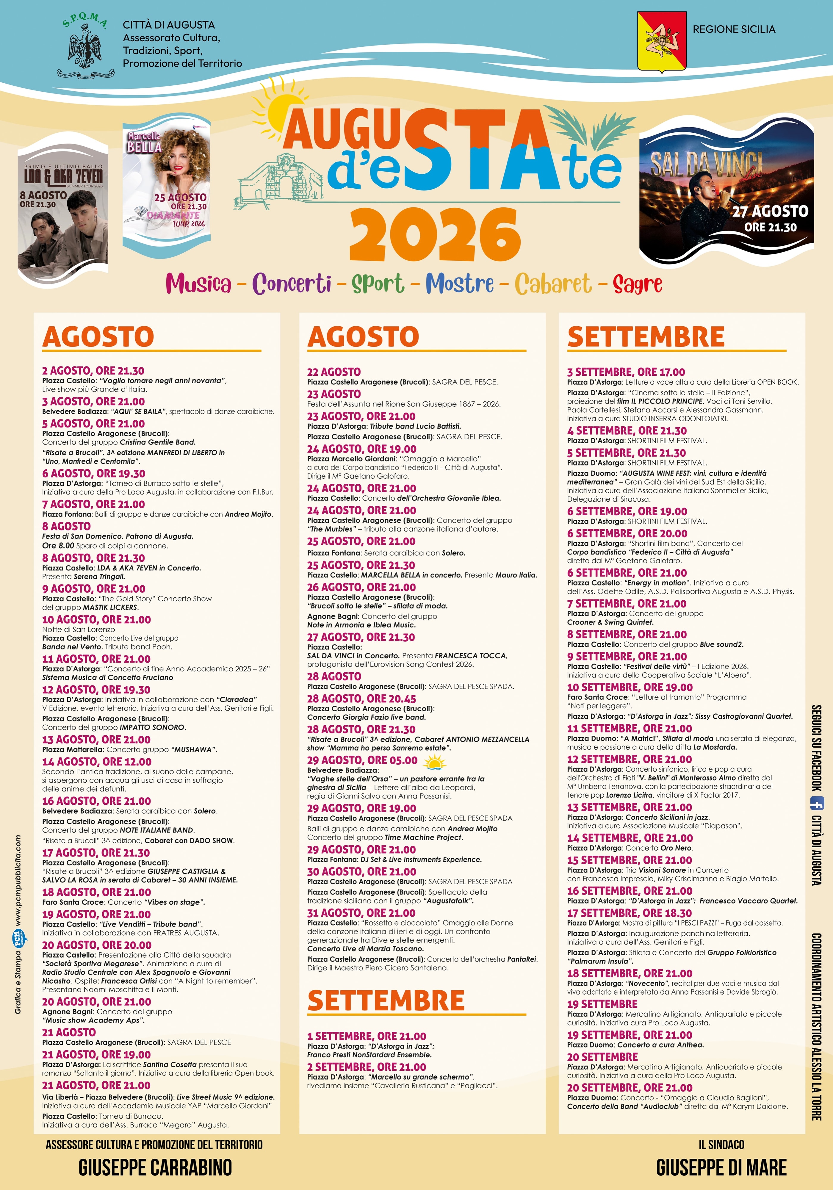 Augusta d'Estate 2026: il manifesto ufficiale del programma, Città di Augusta